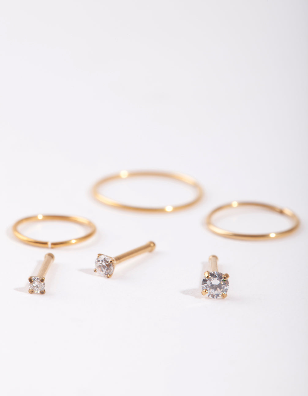 Gold Cubic Zirconia Nose Ring 6-Pack