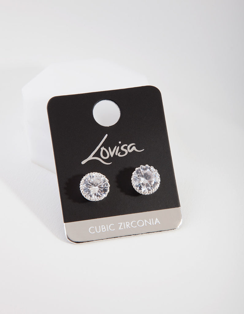 Silver Cubic Zirconia Classic Stud Earrings - Main Image