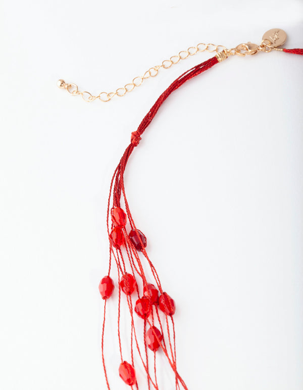 Red Multi-Row Bead Necklace