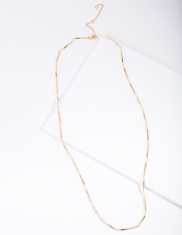Gold Plated Long Rectangle Necklace