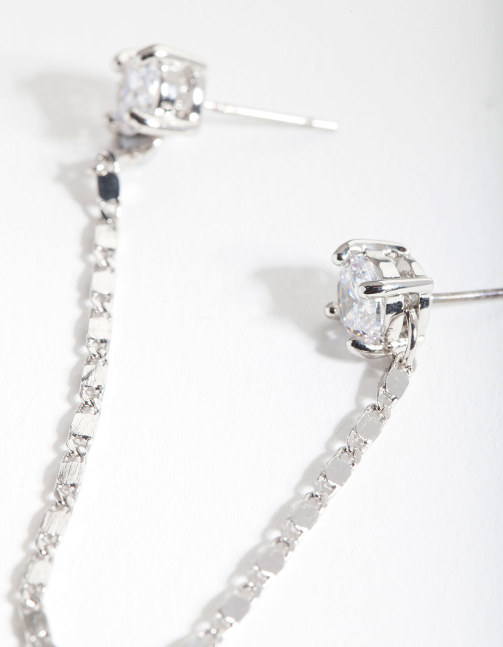 Silver Fancy Chain Double Stud Earrings