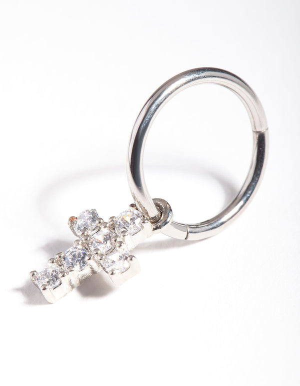 Surgical Steel Cubic Zirconia Cross Charm Belly Ring
