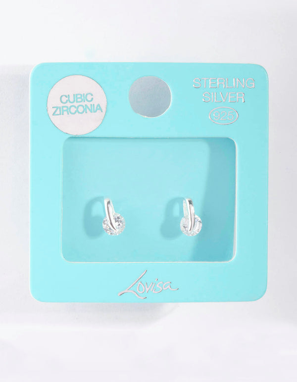 Sterling Silver Round Cubic Zirconia Wrap Stud Earrings