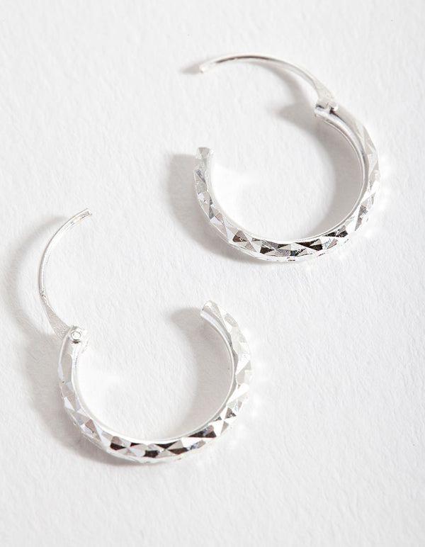 Sterling Silver 1.2cm Textured Hoop Earrings