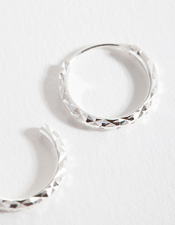 Sterling Silver 1.2cm Textured Hoop Earrings