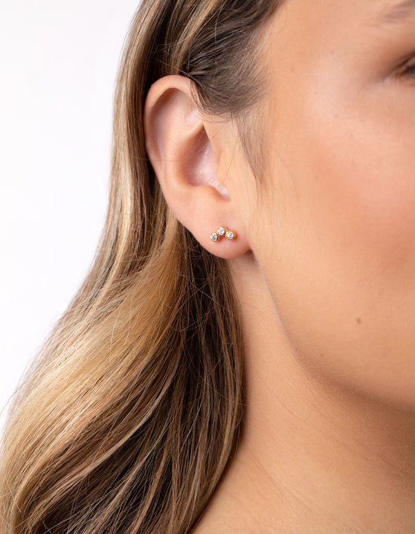 Gold Plated Sterling Silver Cubic Zirconia Triple Stone Earrings