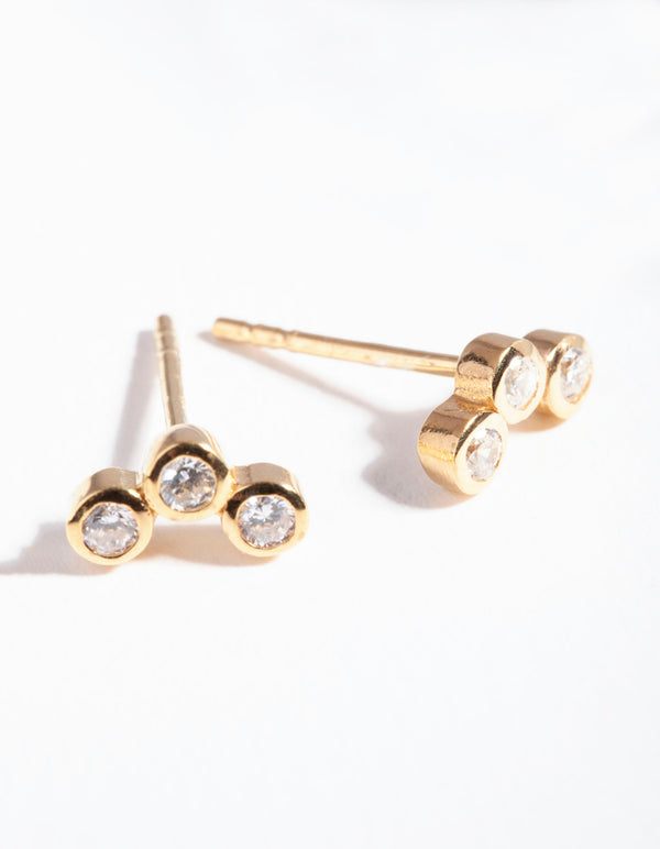 Gold Plated Sterling Silver Cubic Zirconia Triple Stone Earrings