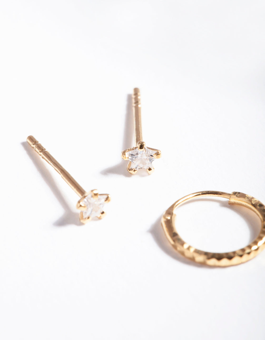 Gold Plated Sterling Silver Star Stud Hoop Earring Pack