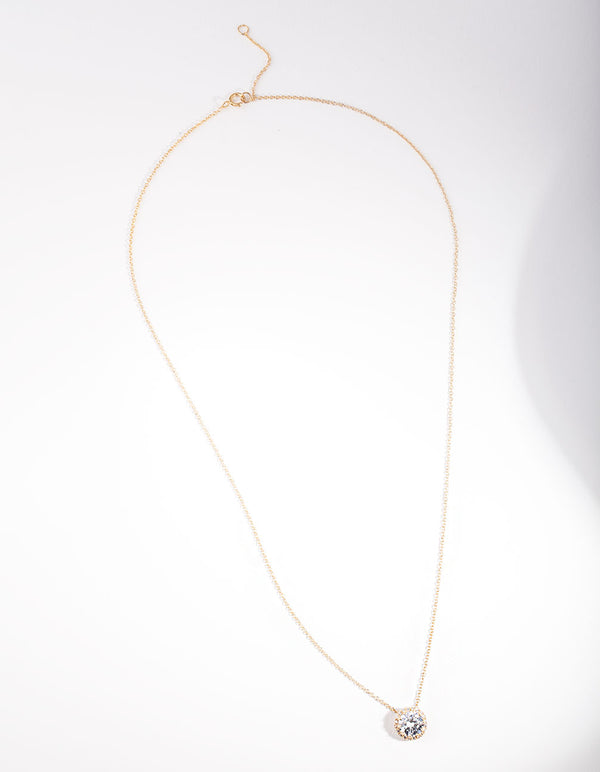 Gold Plated Sterling Silver 6mm Cubic Zirconia Halo Necklace