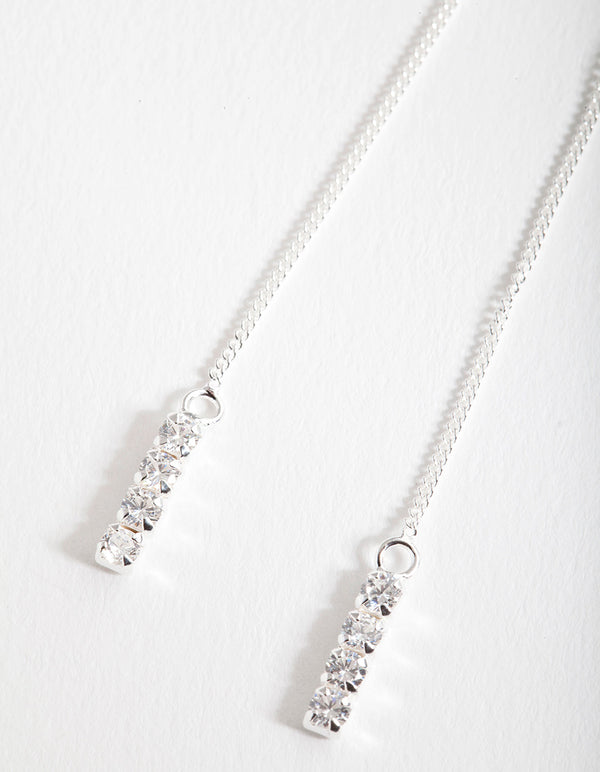 Sterling Silver Cubic Zirconia Thread-Through Earrings