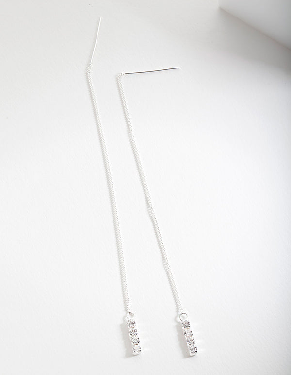 Sterling Silver Cubic Zirconia Thread-Through Earrings
