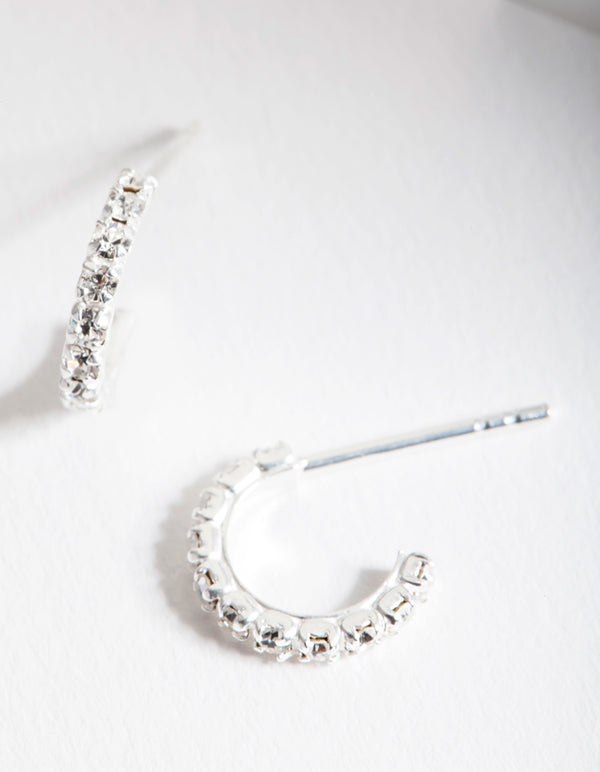 Sterling Silver Cubic Zirconia Mini Huggie Earrings