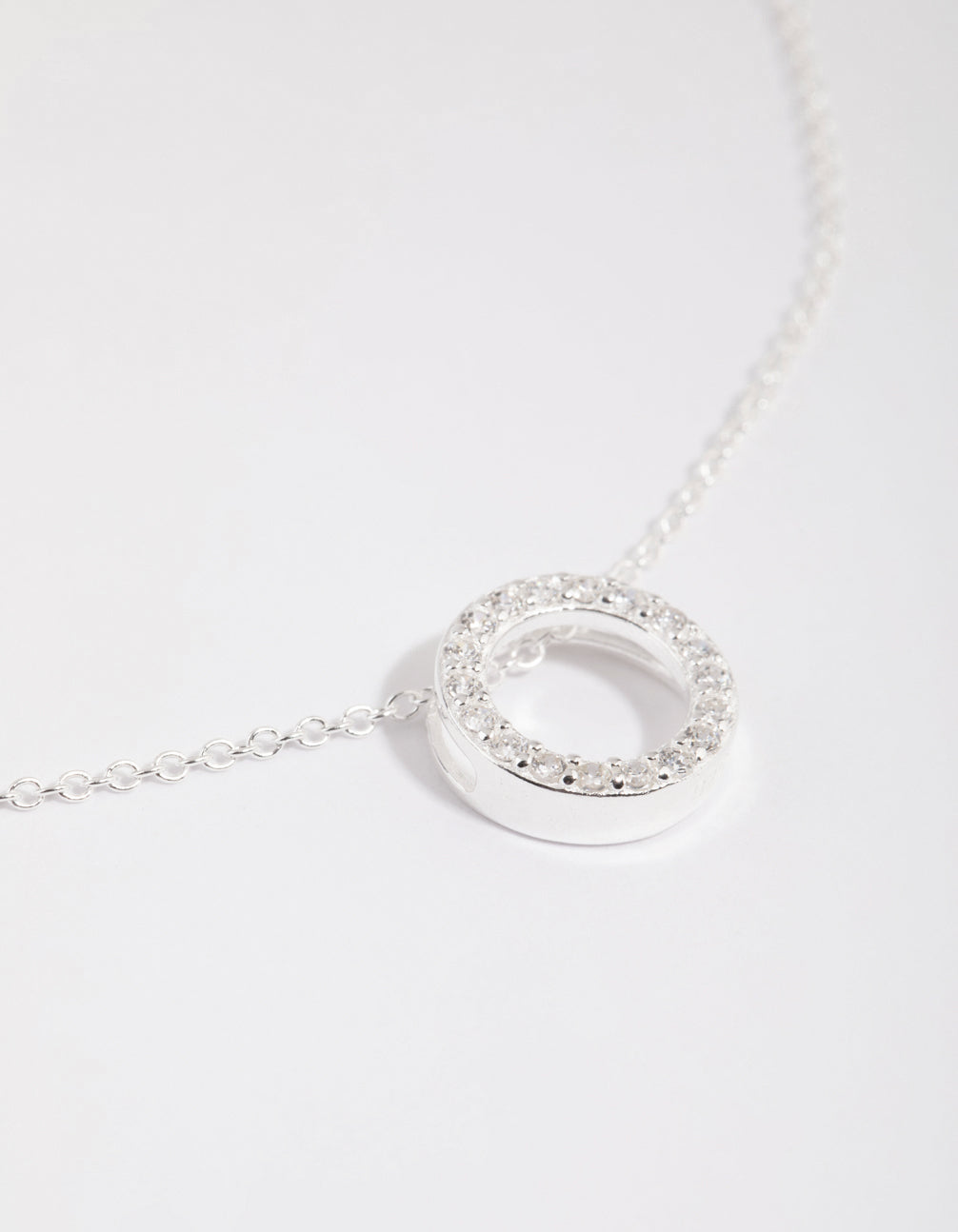 Sterling Silver Cubic Zircona Pave Open Circle Necklace