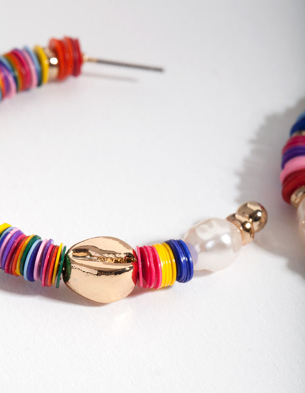 Gold Multicoloured Bead Hoop Earrings
