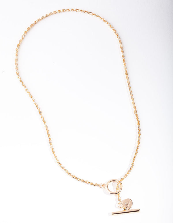 Gold Round Chain T-Bar Necklace