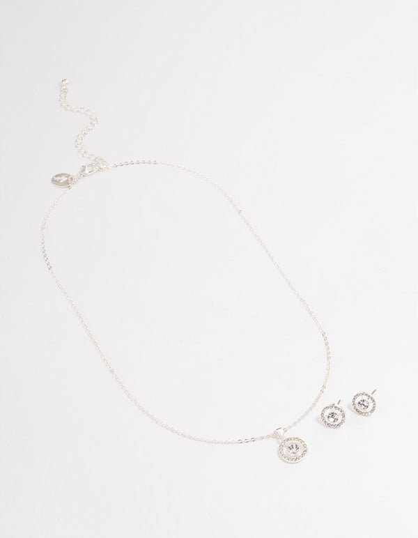 Silver Crystal Halo Jewellery Set