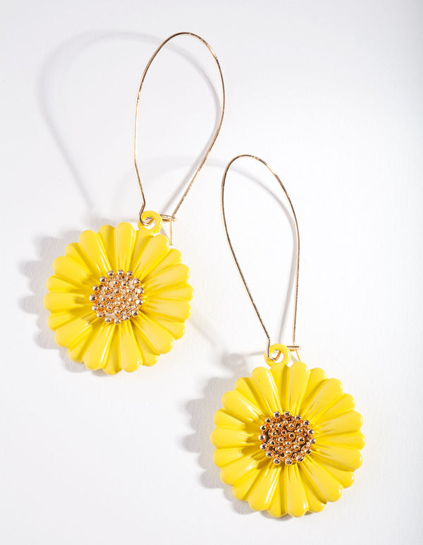 Gold Yellow Bright Daisy Earrings