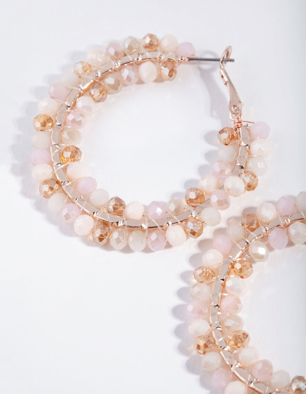 Rose Gold Pink Facet Bead Hoop Earrings