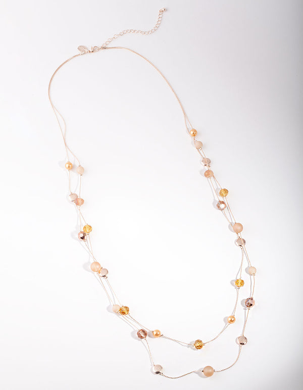 Gold Peach Facet Bead & Frost Stone Necklace