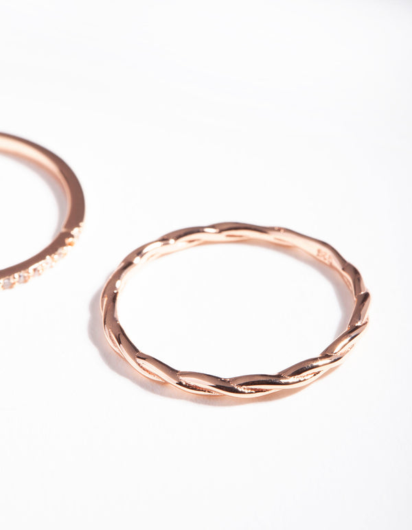 Rose Gold Twist & Diamante Ring Pack