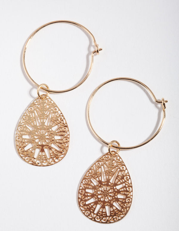 Gold Filigree Hoop Earrings
