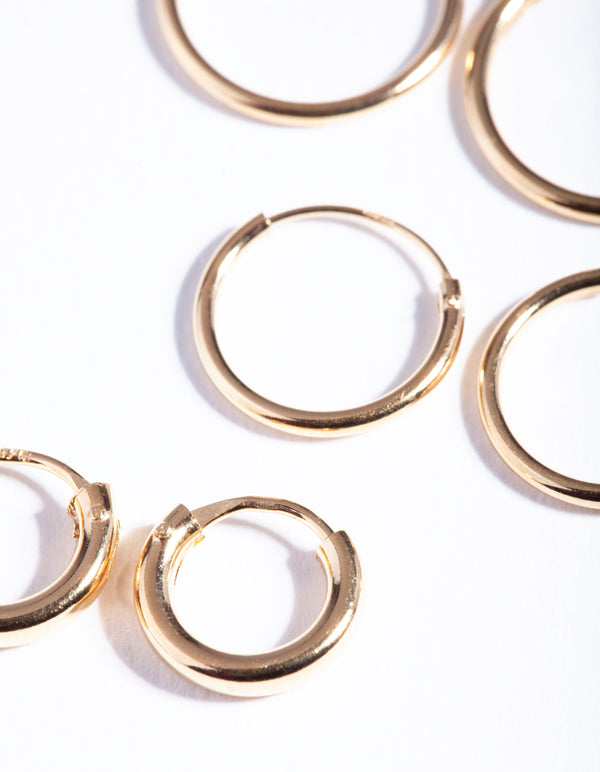 Gold Plated Sterling Silver Mix Thick Hoop Earring Pack