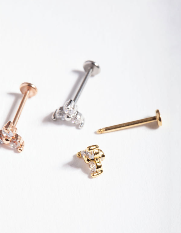 Mixed Metal Surgical Steel Fine Stone Flat Back Earring Pack