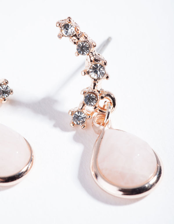 Rose Gold Quartz Star Diamante Crawler Earrings