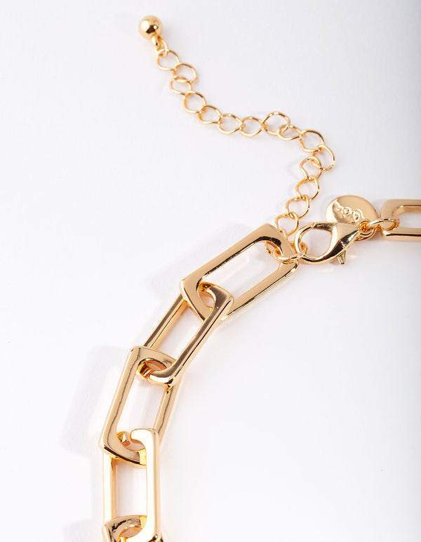 Gold Plated Large Rectangle Link Chain Necklace