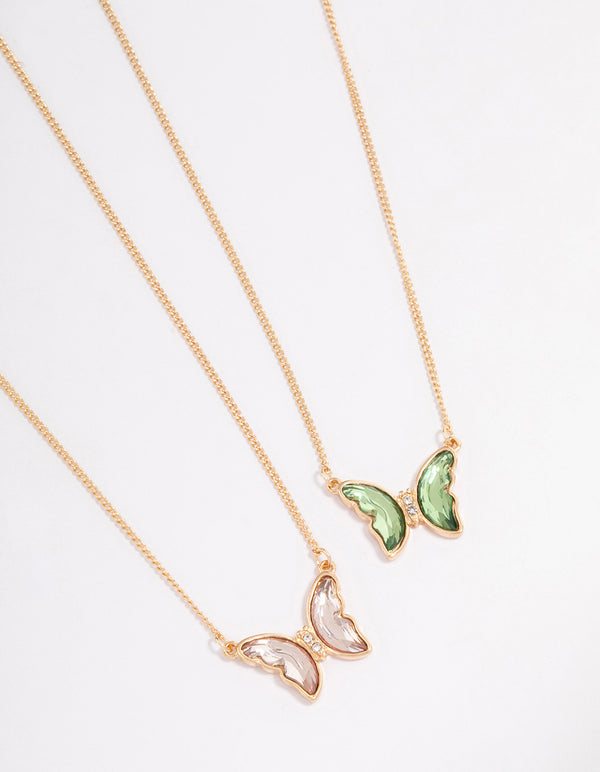 Gold Multi Crystal Butterfly Necklace Pack