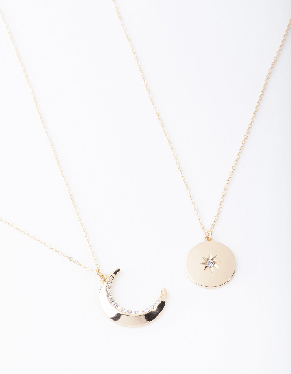 Gold Moon & Star Diamante Necklace Pack