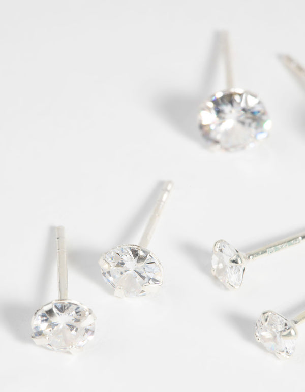 Sterling Silver Graduating Cubic Zirconia Stud Earring Pack