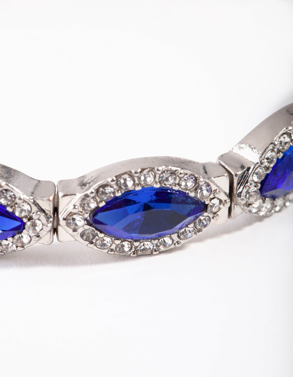 Silver Marquise Blue Diamante Stretch Bracelet