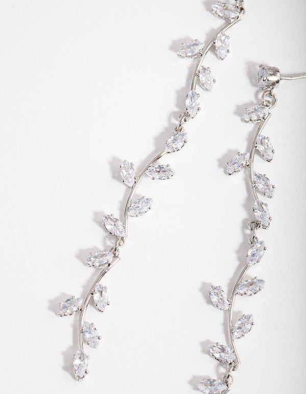 Silver Cubic Zirconia Bendy Vine Drop Earrings