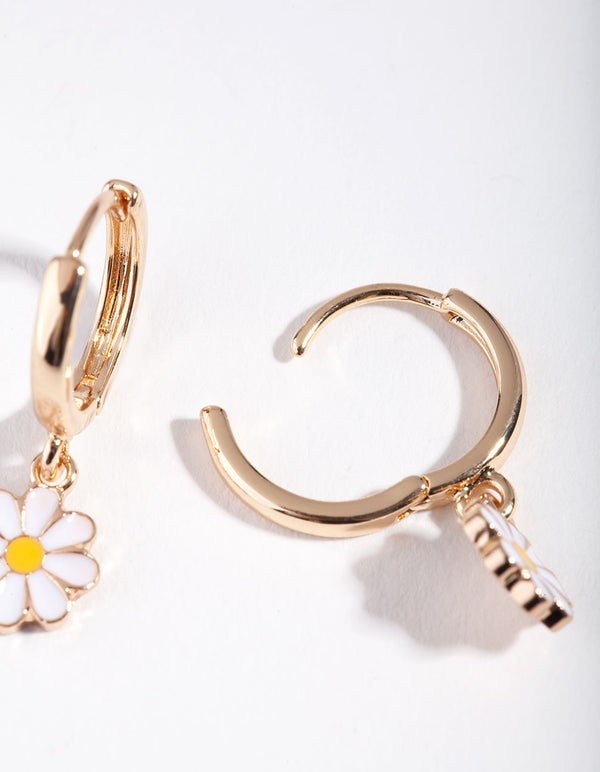 Gold Daisy Huggie Earrings