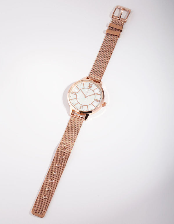 Rose Gold Roman Numeral Mesh Watch