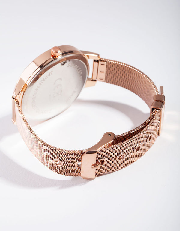 Rose Gold Roman Numeral Mesh Watch