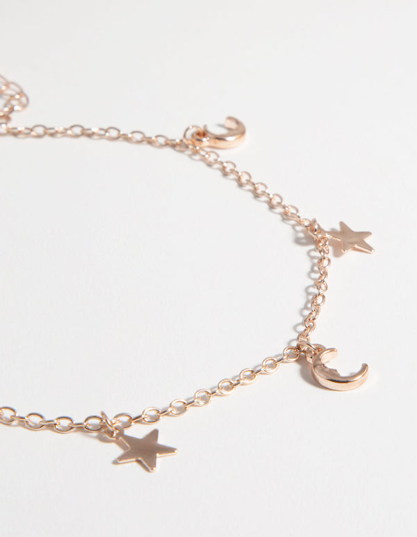 Rose Gold Star & Moon Charm Anklet