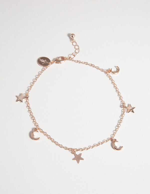 Rose Gold Star & Moon Charm Anklet