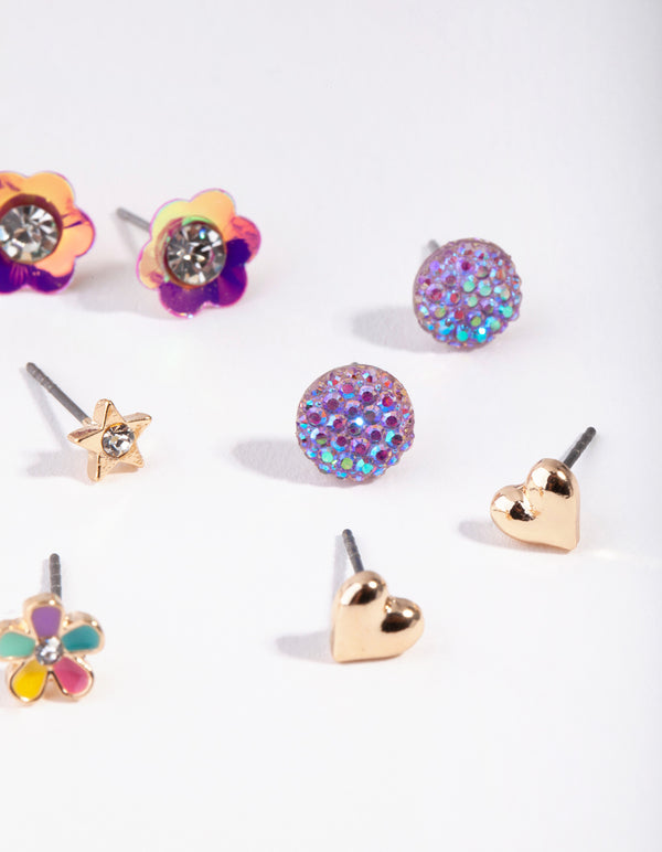 Kids Gold Flower Garden Stud Earring 6-Pack