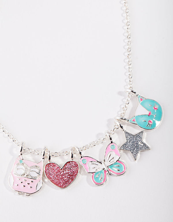 Kids Silver Multi Charm Necklace