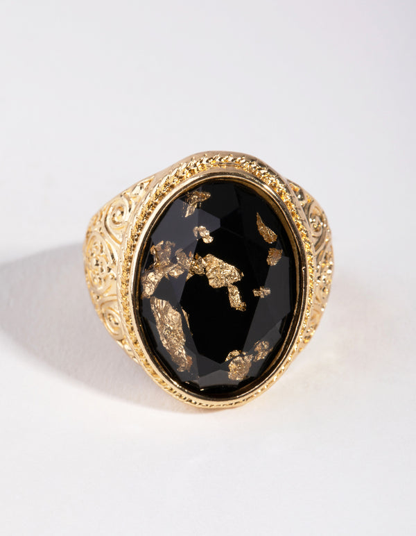 Gold Cabochon Gold Leaf Ring