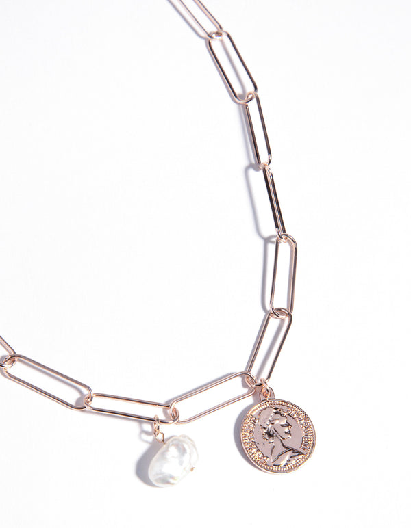 Rose Gold Rectangle Pearl Necklace