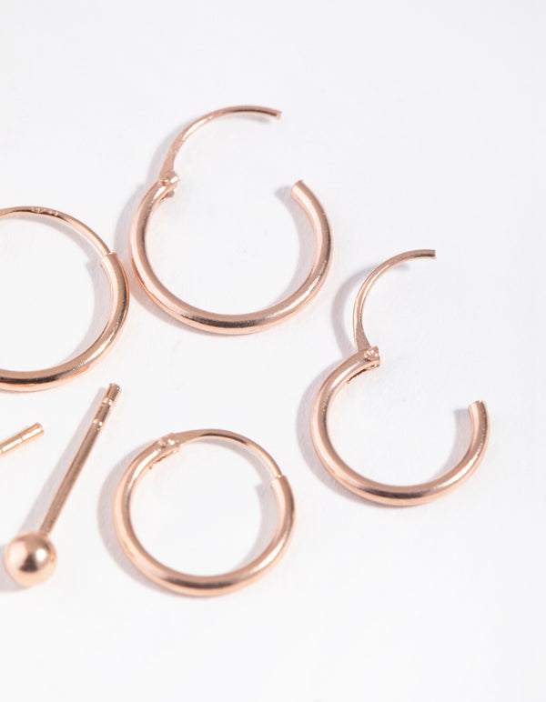 Rose Gold Plated Sterling Silver Ball Stud & Hoop Three-Pack Earring