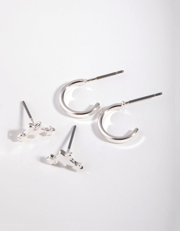 Silver Celestial Huggie Two-Pack Earring