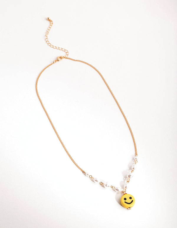 Gold Smiley Pearl Necklace