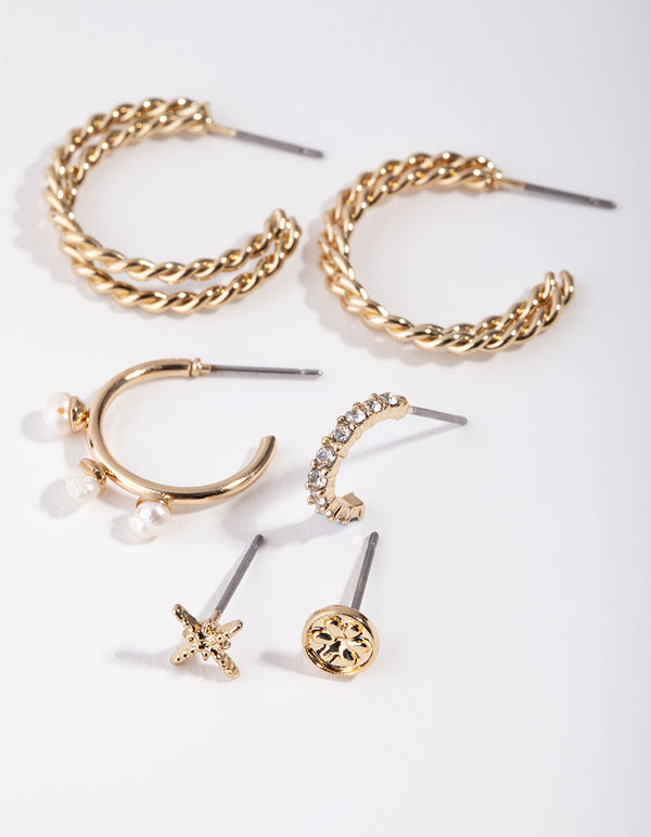 Gold Mixed Metal Pearl 6-Pack Earring