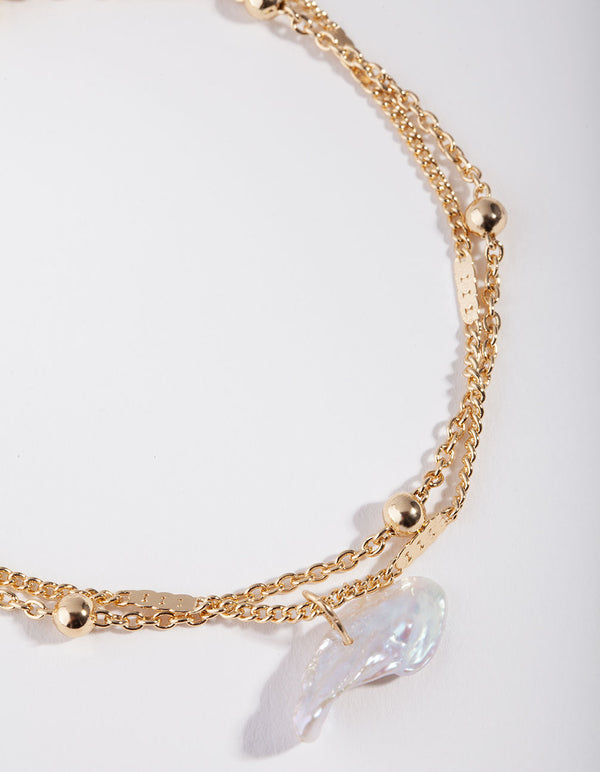 Gold Plated Ball & Pearl Drop Bracelet