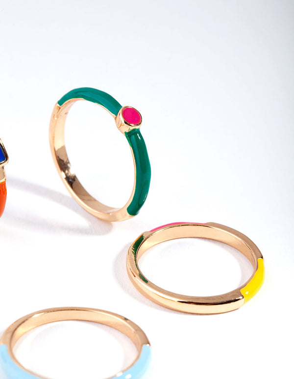 Gold Matte Bright Rings 5-Pack Set