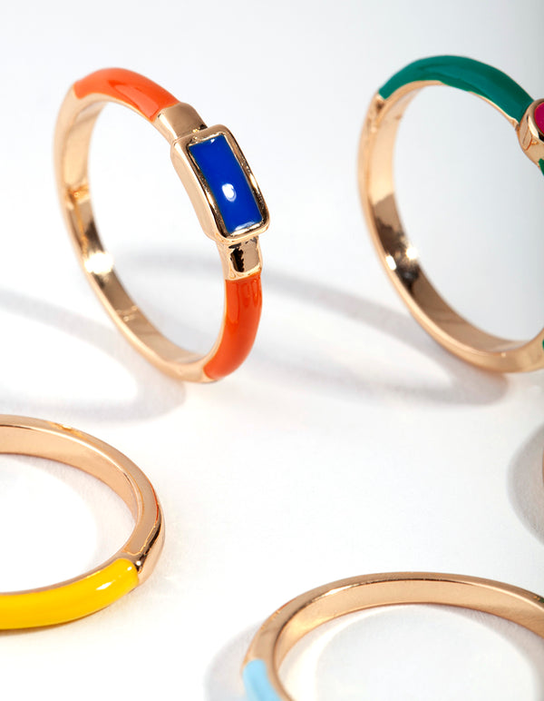 Gold Matte Bright Rings 5-Pack Set